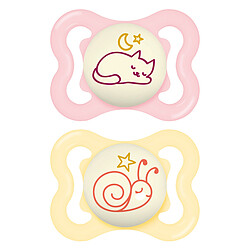 MAM Lot de 2 Sucettes Supreme Nuit Chat et Escargot - 2/6 Mois