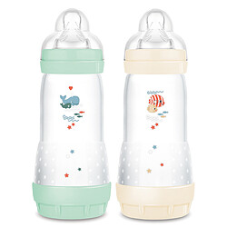 MAM Lot de 2 Biberons Anti-coliques Easy Menthe et Coton - 320 ml