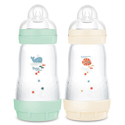 MAM Lot de 2 Biberons Anti-coliques Easy Start Menthe et Coton - 260 ml