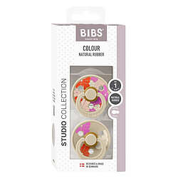 Lot de 2 Sucettes Rondes Bibs Studio Morning Bloom Vanilla - 0/6 Mois