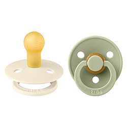 Bibs Lot de 2 Sucettes Rondes Colour Ivory & Sage - 0/6 Mois