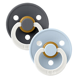 Bibs Lot de 2 Sucettes Rondes Night Colour Iron & Baby Blue - 0/6 Mois