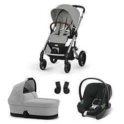 Cybex Poussette Trio Balios S Lux Cadre Argent - Siège Auto Aton B2 i-Size - Nacelle Cot S - Stone Grey & Volcano Black & Fog Grey