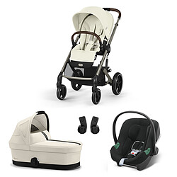 Cybex Poussette Trio Balios S Lux Cadre Taupe - Siège Auto Aton B2 i-Size - Nacelle Cot S - Seashell Beige & Volcano Black