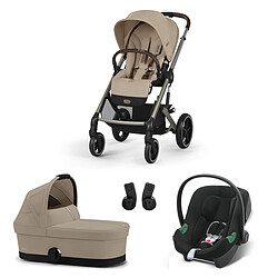 Cybex Poussette Trio Balios S Lux Cadre Taupe Siège Auto Aton B2 i-Size Nacelle Cot S - Almond Beige & Volcano Black