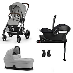 Cybex Poussette Trio Balios S Lux Cadre Argent - Siège Auto Aton B2 i-Size - Base One - Nacelle Cot S - Stone Grey & Volcano Black & Fog Grey