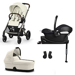 Cybex Poussette Trio Balios S Lux Cadre Taupe - Siège Auto Aton B2 i-Size - Base One - Nacelle Cot S - Seashell Beige & Volcano Black