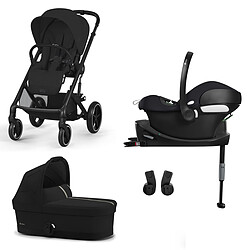 Cybex Poussette Trio Balios S Lux Cadre Noir - Siège Auto Aton B2 i-Size - Base One - Nacelle Cot S - Moon Black & Volcano Black