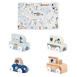Janod Pack Tapis Vallée Blanche et 4 Voitures - Cross Roads 