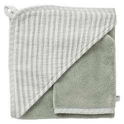 BB&Co Cape de Bain et Gant - Rayé Vert de Gris