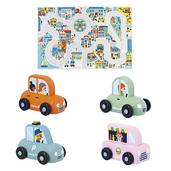 Janod Pack Tapis Ville et 4 Voitures - Cross Roads 