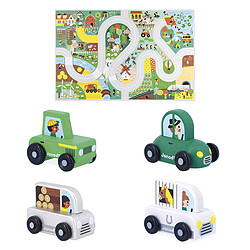 Janod Pack Tapis Campagne et 4 Voitures - Cross Roads
