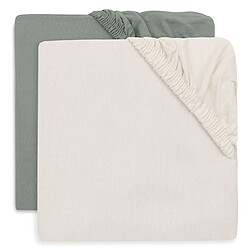 Jollein Lot de 2 Draps Housse Jersey Sea Green & Ivory - 60 x 120 cm