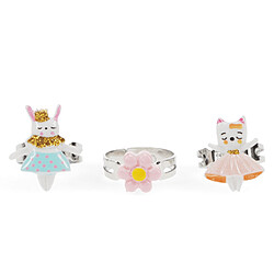 Avis Rex London Lot de 3 Bagues Pailletées - Lapin, Chat et Fleur