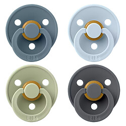 Bibs Lot de 4 Sucettes Rondes Colour Petrol Sage Baby Blue & Iron - 6/18 Mois