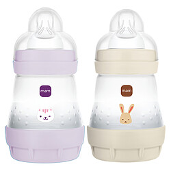 MAM Lot de 2 Biberons Anti-coliques Easy Start Lilas et Sable - 160 ml