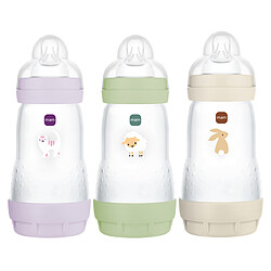 MAM Lot de 3 Biberons Anti-coliques Easy Start Lilas, Vert et Sable - 260 ml