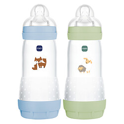 MAM Lot de 2 Biberons Anti-coliques Easy Océan et Vert - 320 ml