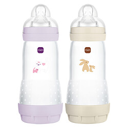 MAM Lot de 2 Biberons Anti-coliques Easy Lilas et Sable - 320 ml