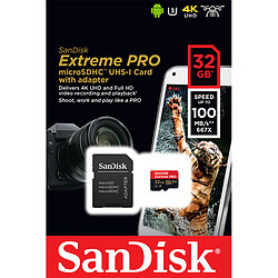 Sandisk Carte micro SD 32 Go Extreme Pro + SD Adapter + Rescue Pro Deluxe 100MB/s A1 C10 V30 UHS-I U3