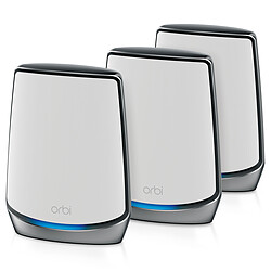 Netgear Orbi WiFi 6 AX6000 routeur + 2 satellites (RBK853-100EUS) Routeur RBR850 Tri-Band Wi-Fi 6 AX6000 (2400 + 2400 + 1200 Mbit/s) MU-MIMO + 2 points d'accès RBS850 Tri-Band Wi-Fi AX6000 (2400 + 2400 + 1200 Mbit/s) - Compatible Amazon Alexa et Google Assistant