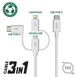 Akashi Câble Eco 3-en-1 USB-C vers USB-C / Lightning / micro USB (1 m)