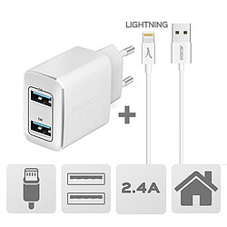 Akashi Chargeur Secteur 2.4A 2xUSB + Câble Lightning