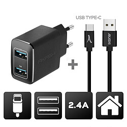 Akashi Chargeur Secteur 2.4A 2xUSB + Câble USB-C