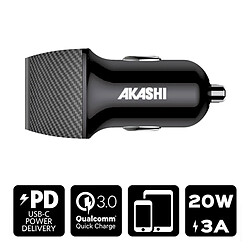 Akashi Turbo Chargeur Allume Cigare USB-C 18W + USB-A Quick Charge 3.0