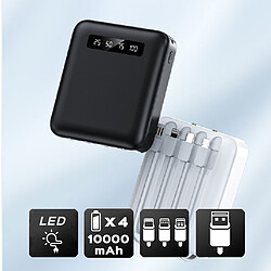 Akashi Batterie de Secours 10000 mAh 4 Câbles (Noir)