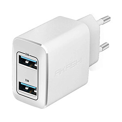 Akashi Chargeur Secteur 2.4A 2xUSB Blanc