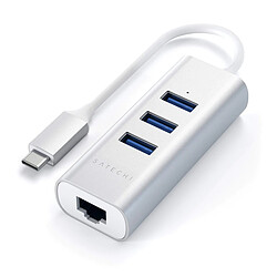 SATECHI Hub USB-C 2-en-1 avec 3 Ports USB 3.0 + Ethernet - Argent Adaptateur USB-C vers Gigabit Ethernet et 3 x USB-A 3.0