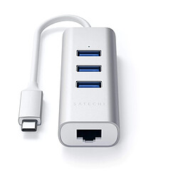 SATECHI Hub USB-C 2-en-1 avec 3 Ports USB 3.0 + Ethernet - Argent