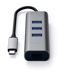 SATECHI Hub USB-C 2-en-1 avec 3 Ports USB 3.0 + Ethernet - Gris