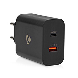 Nedis Chargeur mural USB-C 65W + Quick Charge 3.0 USB-A Noir