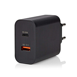 Nedis Chargeur mural USB-C 65W + Quick Charge 3.0 USB-A Noir