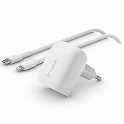 Belkin Chargeur secteur USB-C 20 W avec câble USB-C vers Lightning (Blanc)