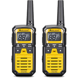 Midland XT50 Pro Hobby & Work Jaune Lot de 2 Talkies Walkies - 16 canaux PMR446 - portée jusqu'à 8 km - 12 heures d'autonomie