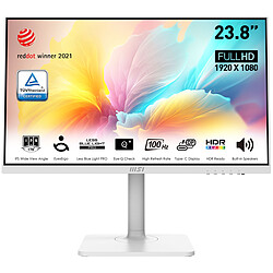 MSI 23.8" LED - Modern MD2412PW Ecran PC Full HD 1080p - 1920 x 1080 pixels - 1 ms (MPRT) - Format 16/9 - Dalle IPS - 100 Hz - HDR - Adaptive-Sync - HDMI/USB-C - Pivot - Haut-parleurs - Blanc