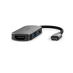 Nedis adaptateur Multi-Ports USB-C vers USB, USB-C et HDMI - 10 cm - Gris