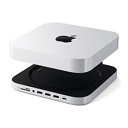 SATECHI Stand & Hub Mac Mini / Mac Studio Argent Station d'accueil pour Mac Mini et Mac Studio avec emplacement SSD M.2 NVMe/SATA, 1 port USB-C 3.1, 1 port USB 3.1, 2 ports USB 3.0, audio jack 3.5 mm et lecteur de cartes