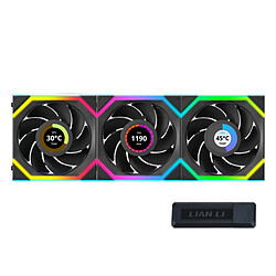 Lian Li Uni Fan SL Wireless LCD 120 Reverse Blade (noir) - Pack de 3 Ventilateur LED ARGB et écran LCD 1.6" 120 mm - contrôleur sans fil inclus