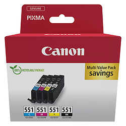 Canon CLI-551 BK/C/M/Y Multipack 4 couleurs Pack de 4 cartouches d'encre noire et couleurs