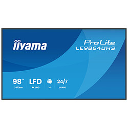 iiyama 98" LED - ProLite LE9864UHS-B1AG 3840 x 2160 pixels 16:9 - IPS - Dalle mate, Haze 25% - 1200:1 - 500 cd/m² - 8 ms - Android OS - HDMI - Ethernet - Wi-Fi - Haut-parleurs intégrés 2 x 16W - 24/7 - Noir
