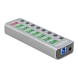 DeLock Hub USB 3.0 à 9 ports avec 1 port USB-A dédié à la charge (5V 2.4A) et 1 port USB-C PD 3.0 