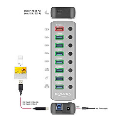 Avis DeLock Hub USB 3.0 à 9 ports avec 1 port USB-A dédié à la charge (5V 2.4A) et 1 port USB-C PD 3.0 