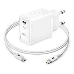 Akashi Chargeur Secteur 20W USB-A Quick Charge 3.0 Blanc + Câble Lightning