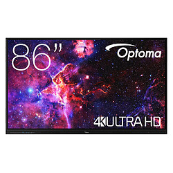 Optoma 3853RK Ecran interactif tactile 86" - 4K UHD - Dalle mate, Haze 25% - 6 ms - 450 cd/m² - HDMI/USB-C - Wi-Fi/Bluetooth/Gigabit Ethernet - Stockage 64 Go - Slot OPS - Certification Google EDLA - Son 2.0 20 Watts