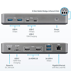 Acheter StarTech.com Station Accueil USB-C 3.1 Double Ecran HDMI 4K 60 Hz - RJ45 - Hub 4x USB-A + 3x USB-C et Power Delivery 100W