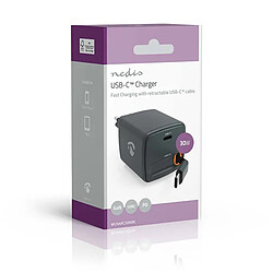 Acheter Nedis Chargeur mural 30W 2 ports USB-C dont 1 avec câble rétractable - GaN - PD 3.0 30W (Noir)